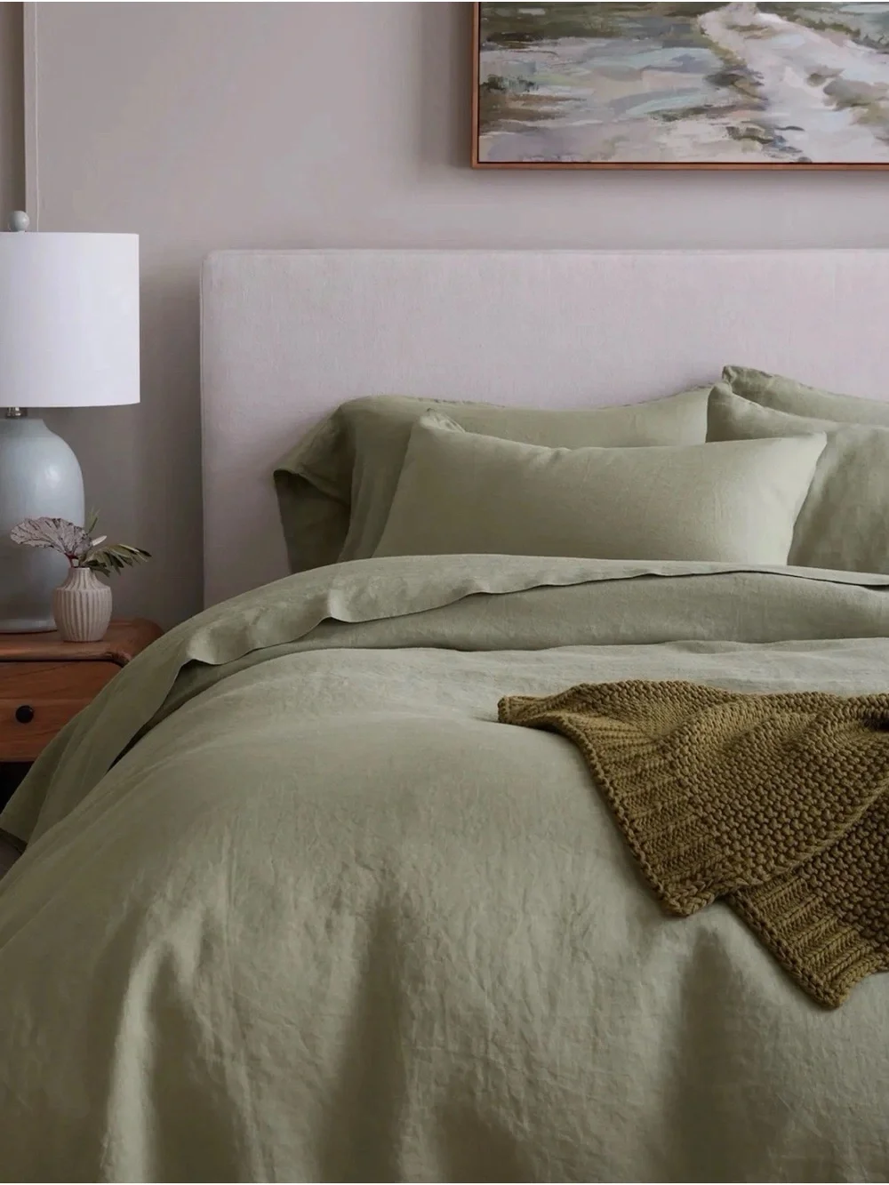 NWOT Quince Linen Duvet Cover Set in Willowleaf Sage Green - King/Cal King